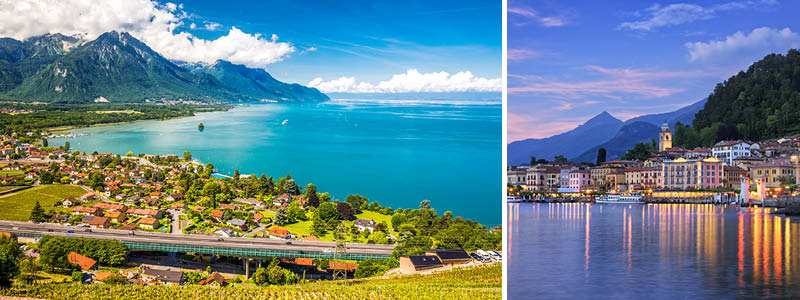 Vackra staden Montreux vid Gènevesjön i Schweiz.
